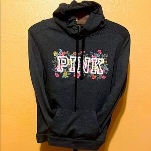 PINK Victoria's Secret Black Hoodie with Floral Design